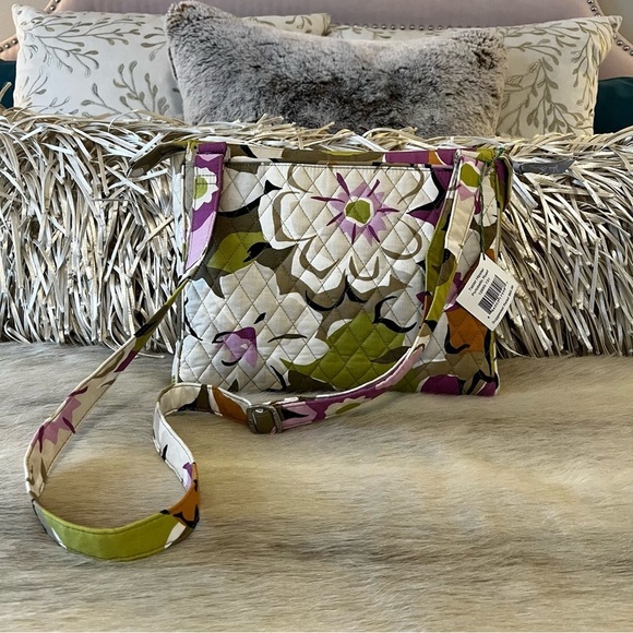 New VERA BRADLEY Portobello Road Tech Tote Crossbody Green Purple Floral 2012 - Picture 7 of 14